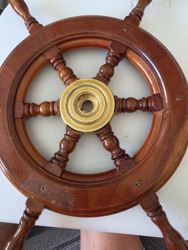 Vintage wooden boat steering - boat,