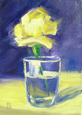 Yellow Rose in Glass Framed Original Oil Painting Wall art Canvas 5x7 inches