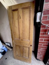 1930s Vintage Solid Pine Four-Panelled Door Stripped Antique
