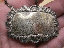 Vintage English Hallmarked Sterling Silver Bottle Tag / Decanter Label PORT