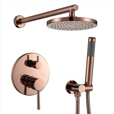 8" Rose Gold Finish ABS Shower Head Brass Diverter Valve Faucet Set Handheld