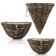 Rattan Rope Natural Wicker Hanging Baskets Conical Lined Planter 12" 14" Round