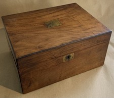 Antique Victorian Brass Inlay Walnut Writing Slope Box 