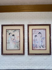 Vintage Watercolour Painting On Silk By Jen. X2.Oriental Sewing&Oriental Sewing