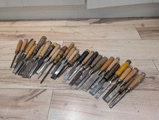 Large Job Lot of Antique Vintage Carpentry Chisels Tools with Wooden Handles