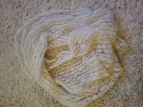Vintage hand knit ivory mohair