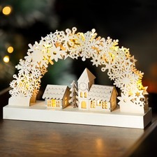 Christmas Candle Bridge Decoration White Wooden Village Scene Light Up Arch Xmas
