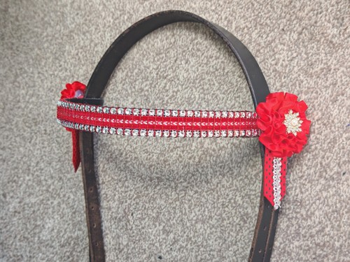 Red show bling - browband, 14"