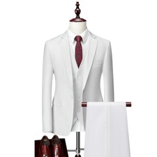 Premium Quality Men's Smart Fit Tuxedo 3 Pieces Suit Dress Wedding Work & Party
