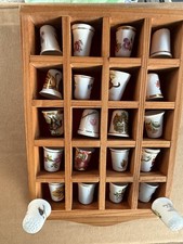 20 Thimbles In Wooden Display