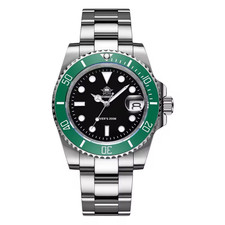 ADDIESDIVE 41mm mens quartz dive watch - s/steel black dial/Green bezel  watch