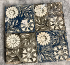Antique/Vintage ceramic tile reclaimed 6 x6 inches Dark blue,brown,grey