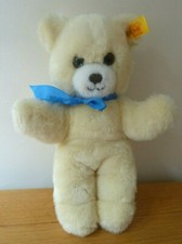 Steiff Teddy Bear Cream EAN 023057 Soft Plush Toy 9" Teddybar 22 Blue Ribbon