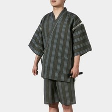 Men Japanese Kimono Pyjama Sets Yukata Jinbei Traditional Nightwear Stripe Soft
