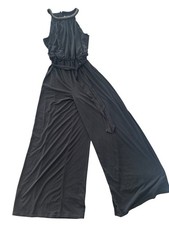 F&F Jumpsuit Size 12 Womens EU 40 Vintage Black Bead Neck Stretch NEW RRP £28