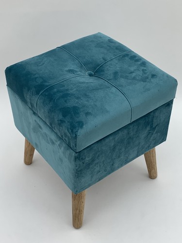 Blue velvet square ottoman - blue,