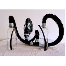 Black Latex Gas Hood Rubber Mask suit for Fetish clubwear Party BDSM