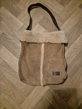 UGG Australia beige sheepskin suede brown leather shoulder shearling bucket bag