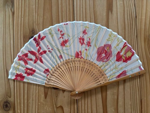 Bamboo fan women floral red - bamboo,