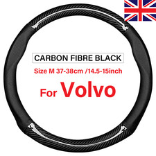 For Volvo Carbon Fibre Steering Wheel Cover Black Leather Car Accessories 15" UK