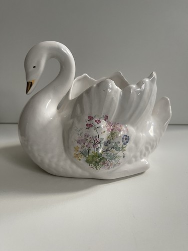 Vintage ceramic swan planter - ceramic,