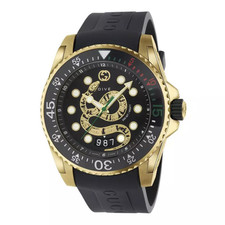 GUCCI Dive YA136219 45mm Gold King Snake Dial Men's Rubber Strap Watch NEW