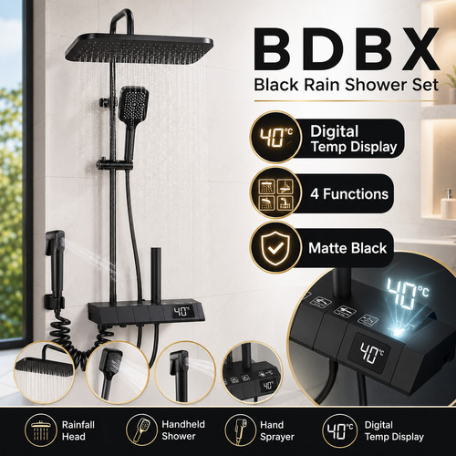 Matt black digital shower - black,