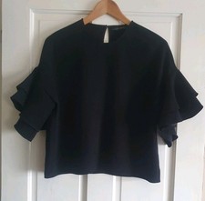Zara Black Frill Sleeve Evening Top Size XS 8 10