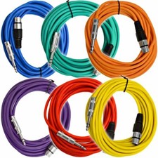6 Pack of Multiple Colors 25 Ft XLR Female to 1/4" TRS Patch Cable Snake Cords
