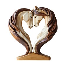 2D Heart Shaped Loving Horses Table Sculpture Wooden Horses Figurine Gift