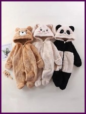 2025 Autumn Winter Baby Romper Cartoon Fluffy Panda Rabbit Bear Jumpsuit