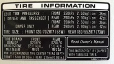 HONDA VFR800 VFR800F TYRE CAUTION WARNING LABEL DECAL