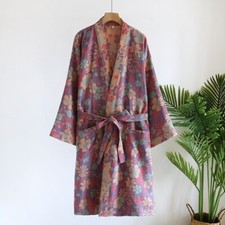 Multicolour Floral Cotton Kimono Dressing Gown with Traditional Oriental Flair