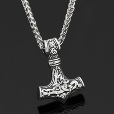 Viking Necklace Thor's Hammer Stainless Steel Pendant With Curb Chain