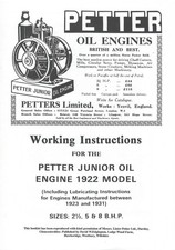 Petter Junior Stationary Oil Engine Instruction Manual Booklet For 2.5, 5 & 8HP