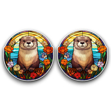 2x Small Cute Otter Animal Stained Glass Window Opaque Vinyl Sticker Decal 60mm