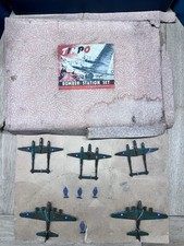 Timpo: Rare Bomber Station Set. c1950s.  With Box Lid, Tied Onto Original Card