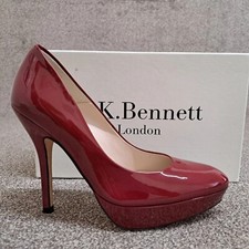 LK Bennett Court Shoes Deep Red 38.5 UK 5.5 Patent Leather 4.5" Stiletto Heel