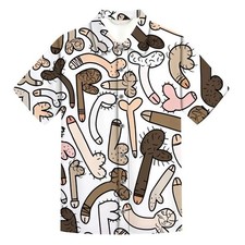 Mens Button Down Shirts Funny Penis Pattern Printed Hawaiian Tops Novelty Ugly