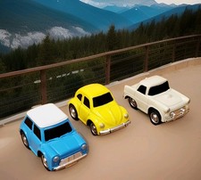 Retro Toy Town Cars  Die Cast Model Set Of 3 Pull Back & Go Action Mini VW 