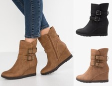 Womens Ankle Wedge Boots Zip
