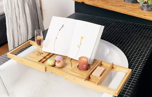 Bamboo wooden bath caddy tray - bamboo,