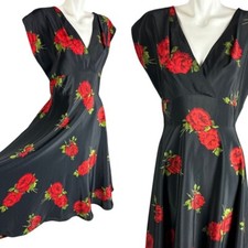 Stop Staring Black Red Rose Dress Poly Rayon V-neck Pinup Rockabilly Size XL