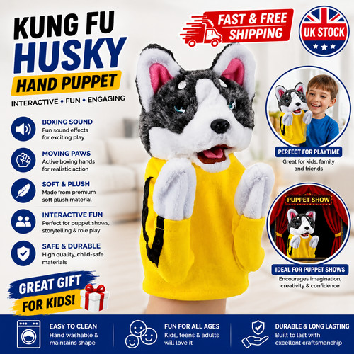 Kung husky hand puppet - kung, fu