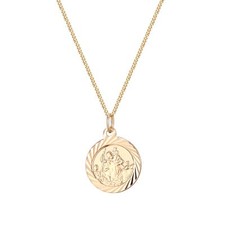 9ct yellow gold dainty St Christopher pendant with diamond cut edge - 18 inch