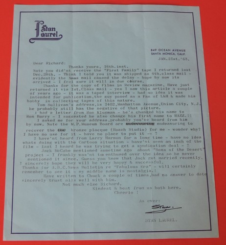 Stan laurel signed letter - stan,