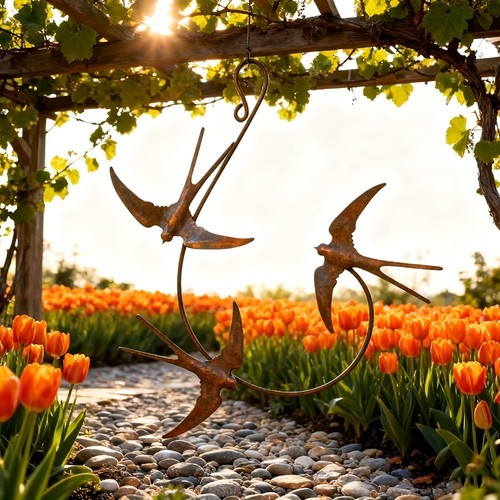 Rustic metal birds - birds, triple