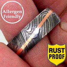 Customized Diagonal Copper Inlay Damascus Ring Men Engagement Band Wood Sleeve