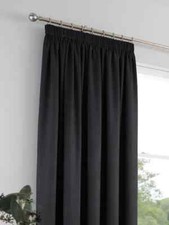 NEXT COTTON Pair Blackout Lined Pencil Pleat Curtains, W167 x Drop 182cm, BLACK