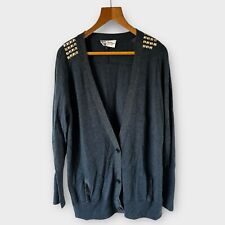 Jaeger Boutique Wool Cardigan XL Fit 14 Navy Blue Gold Stud V Neck Long Sleeve